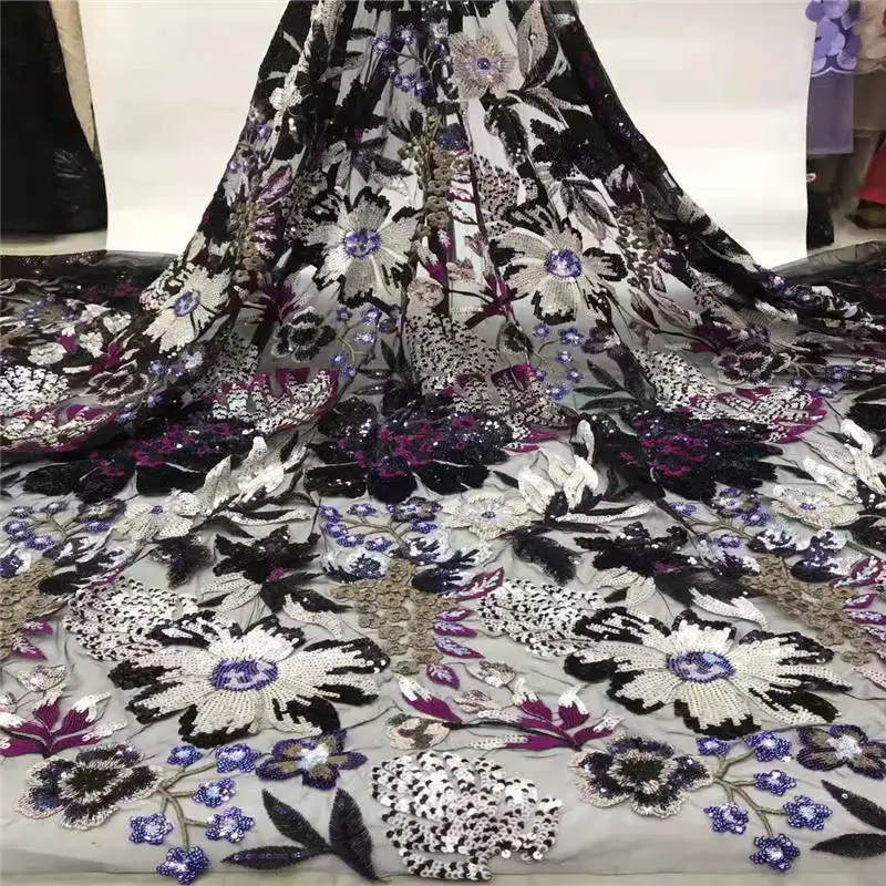 

NEW High Quality 2019 Tulle sequins Beaded French Nigerian Lace Fabrics Pearls Embroidered Guipure African 3d Lace Fabric gold