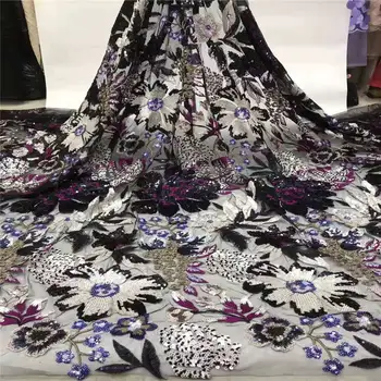 

NEW High Quality 2019 Tulle sequins Beaded French Nigerian Lace Fabrics Pearls Embroidered Guipure African 3d Lace Fabric gold