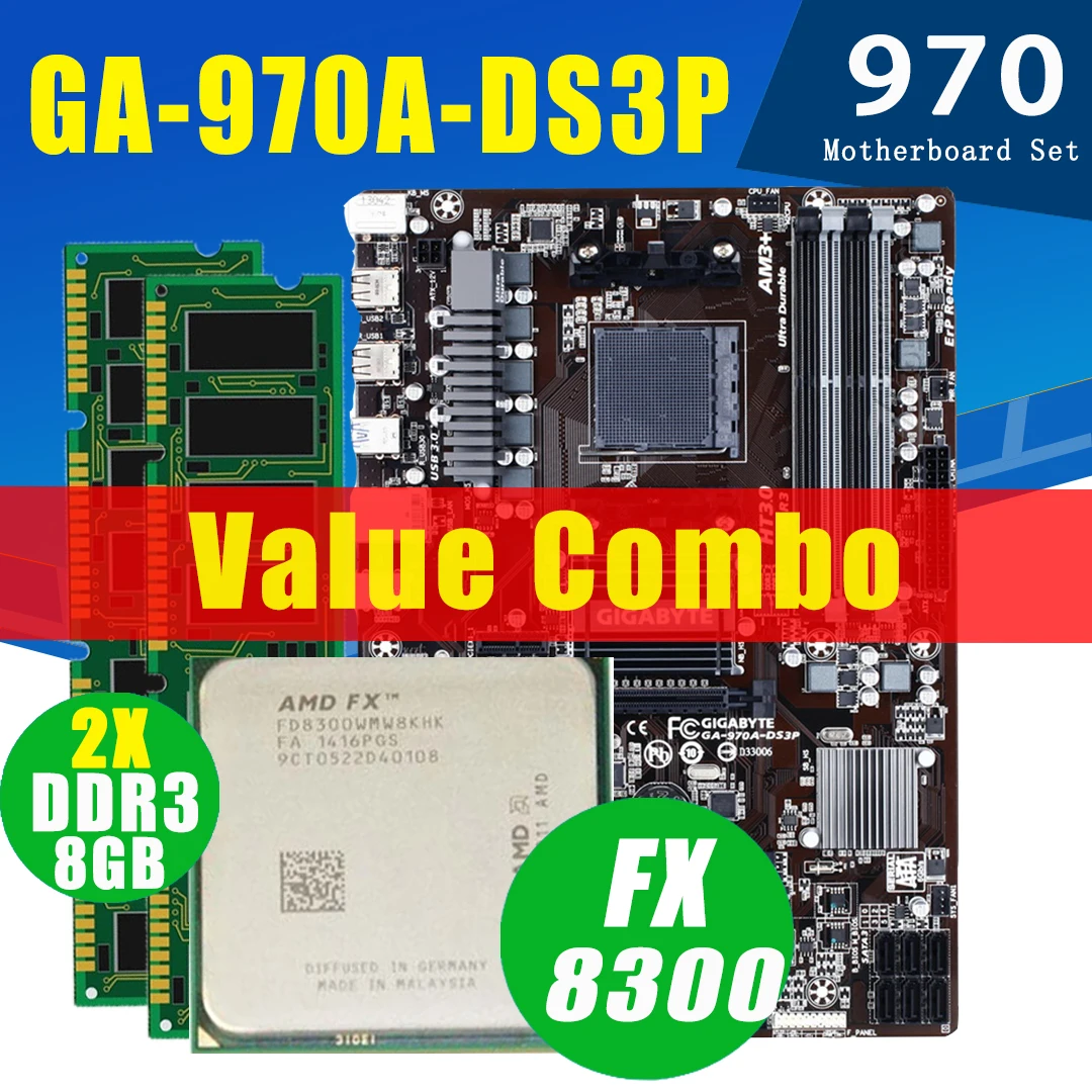 Материнская плата Gigabyte 970A-DS3P с AMD FX-8300 2x8 Гб DDR3 комплект материнской платы 3 ГГц для