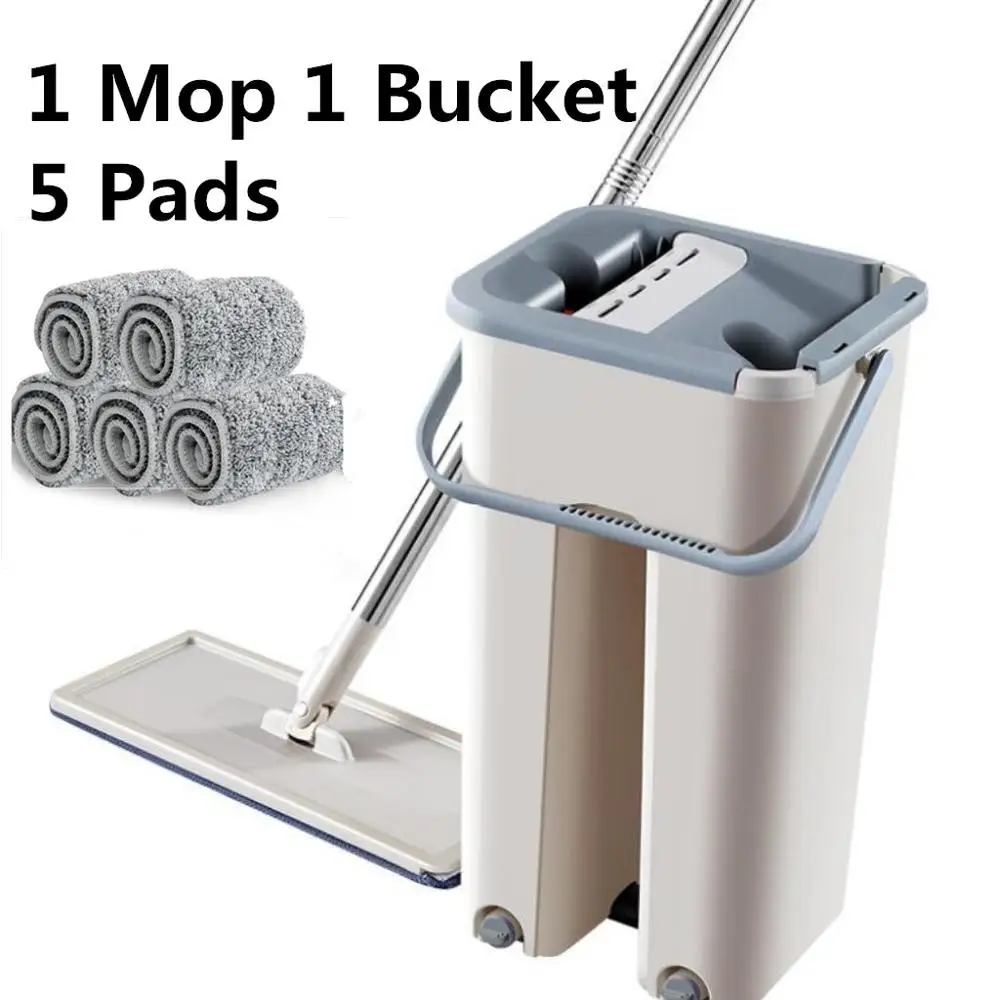 1 Mop 5 Pads Набор швабры для пола, автоматическая швабра и ведро, избегайте мытья рук, салфетка из микрофибры для чистки, плоская выдавливающая Волшебная ленивая Швабра для деревянного пола - Цвет: 1 Mop 5 Pads