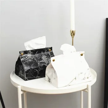 

Home Car Towel Napkin Papers Bag Holder Box Case Pouch Table Decoration Chic Tissue Case Box Container Leather Marble Pattern