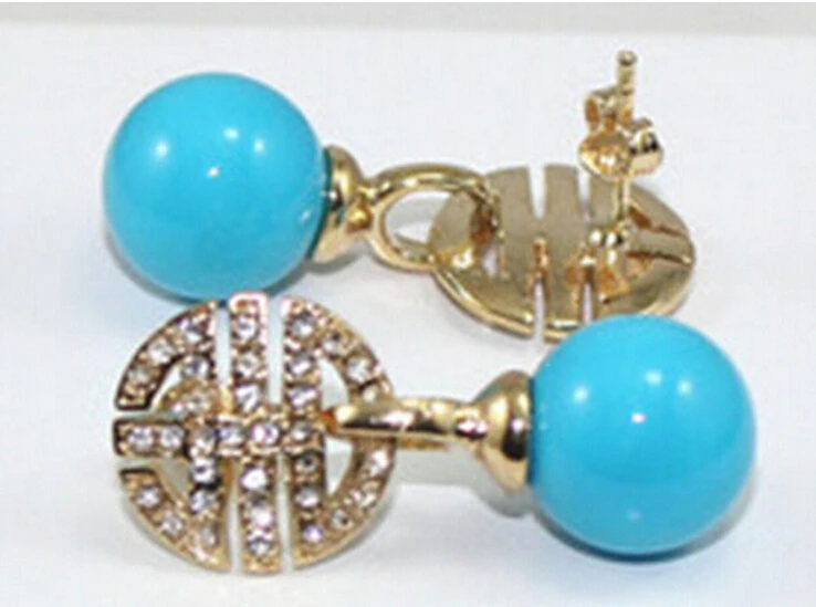 721&gt&gt 18K GP Rose Gold Turquoise Blue Shell Pearl W. Crystal Stud Earrings | Украшения и аксессуары