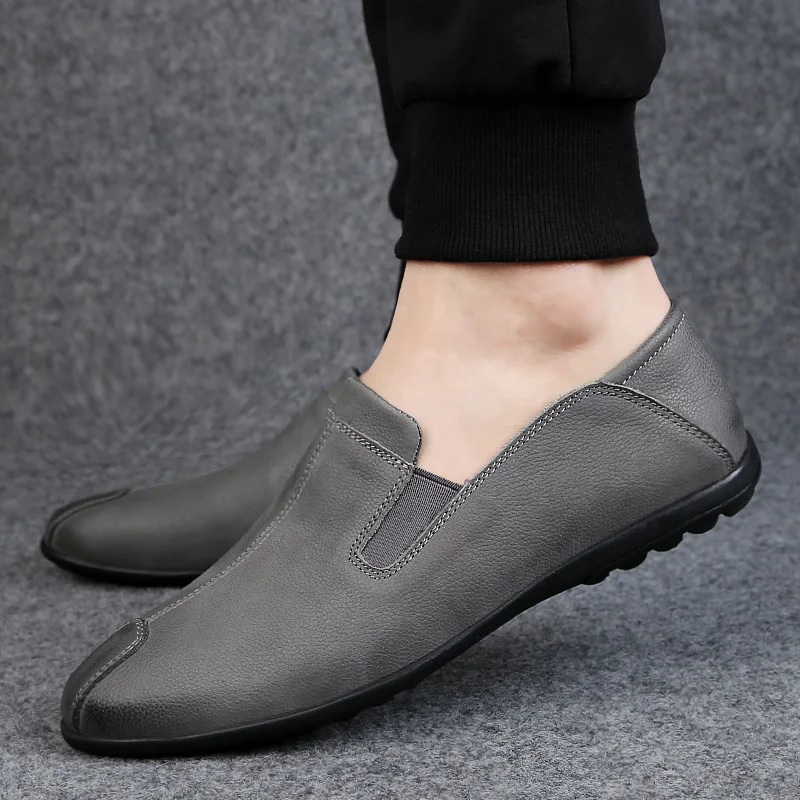 Genuine Leather Men's Casual Shoes Loafer Design Driving Men Flat Footwear Slip On Mens Moccasin Big Size 46 | Обувь