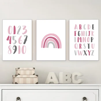 

Wall Art Canvas Nordic Poster Printed For Kids Alphabet Pink Rainbow Painting Educational Modular Pictures Home Decor Nursery