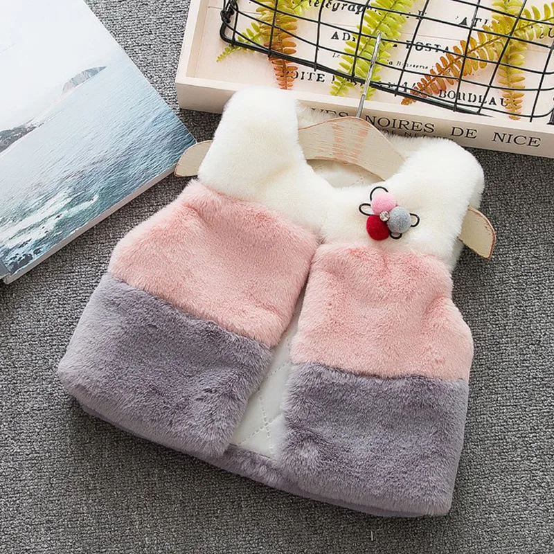 

2018 Autumn And Winter New Style 0-3-Year-Old Girls Fashion Block Versatile Cute Sleeveless plus Velvet xiao mao tu Vest