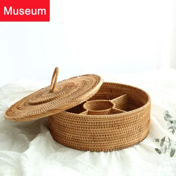 

Mu Shan Autumn Teng Manual Rattan Plaited Articles Disc Dry Fruits Separate Open Reel Tape Cover Snacks Candy Basket Tea Table
