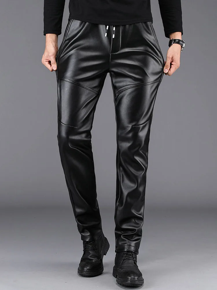 Idopy Men`s Military Style Faux Leather Pants Side Zipper Cargo Pocket Plus Size 28-40 Army Tactical Warm Winter PU Trousers