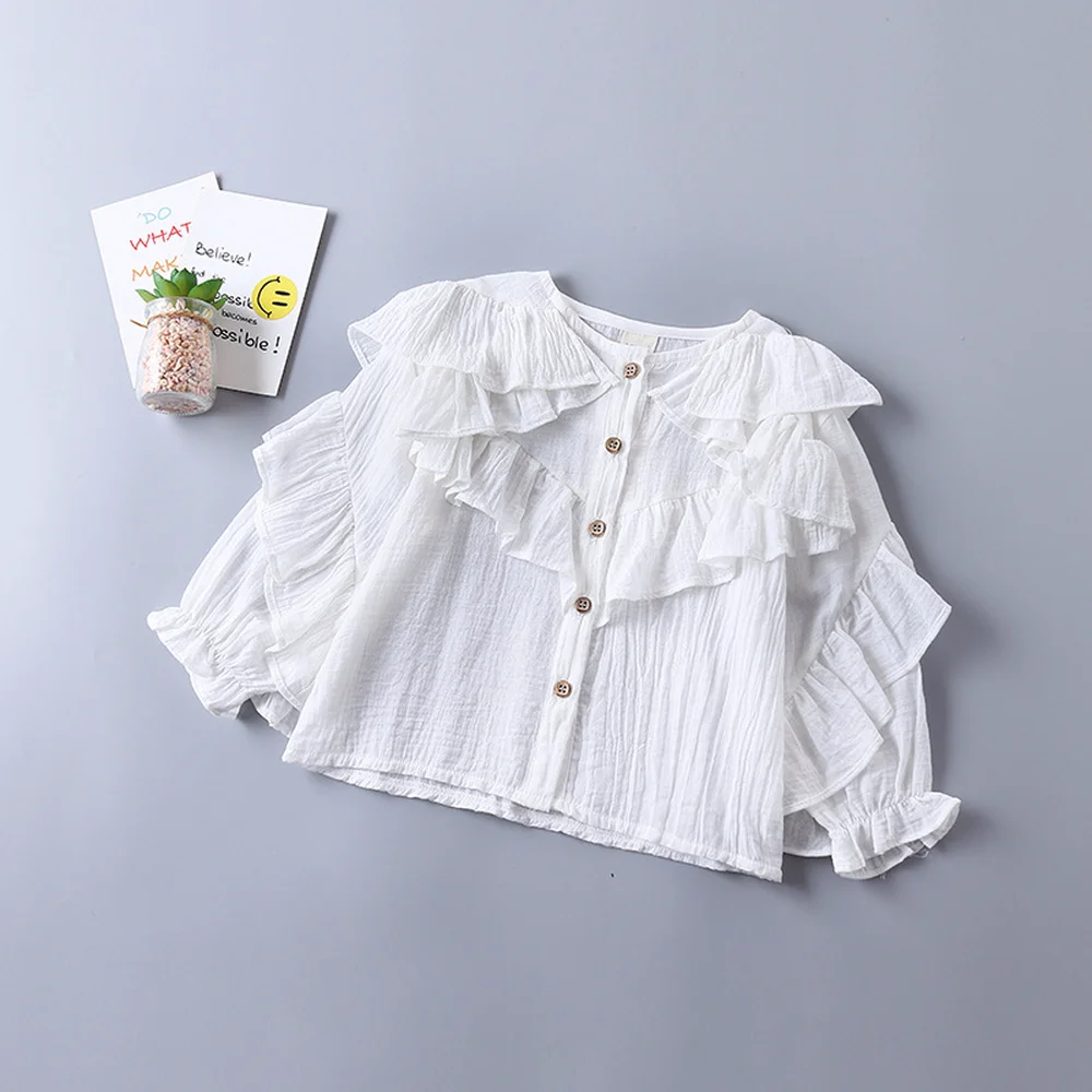 WeLaken/новая белая блузка детские блузки с рюшами для девочек, рубашка с кружевом, одежда для маленьких девочек детские белые блузки и рубашка - Color: LHJ24White