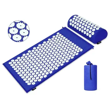 

Therapy Acupressure Mat Set Muscle Pain Tension Release Acupuncture Mat for Back/Neck Massage With Pillow Cushion Carry Bag Blue