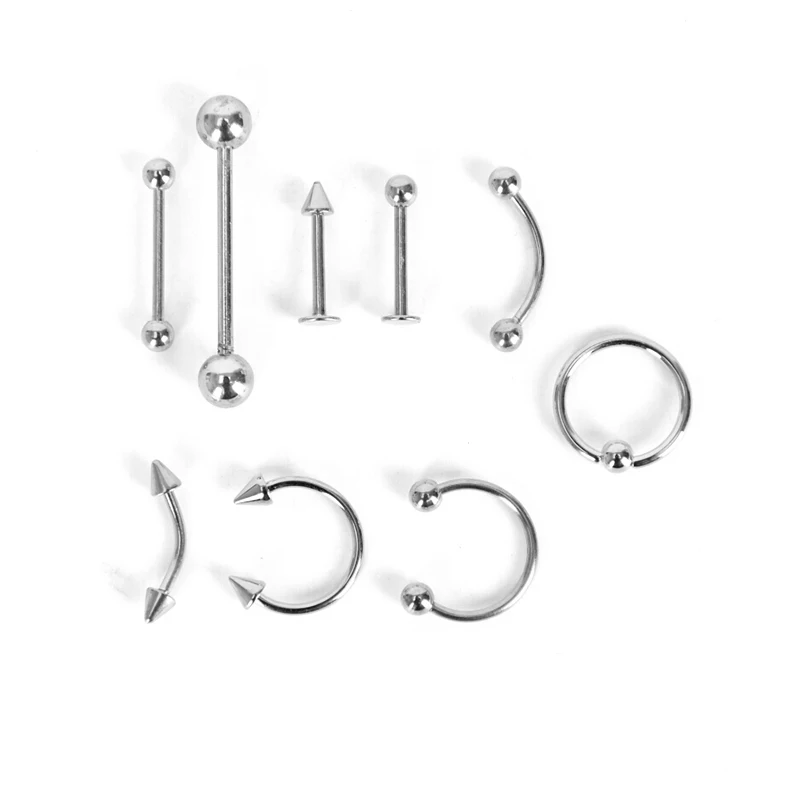 8/9/16Pcs Mix Bar Ball Ring Spiking Surgical Stainless Steel Ear Eyebrow Lip Nose Tongue Piercing Set Jewelry for Women Men piercing jewelry ear piercing jewelry body piercing jewelry body jewelry