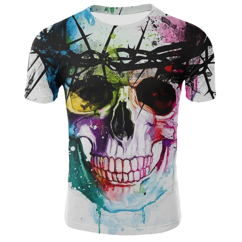 Новая мужская летняя цветная футболка с 3D принтом в виде черепа Повседневная