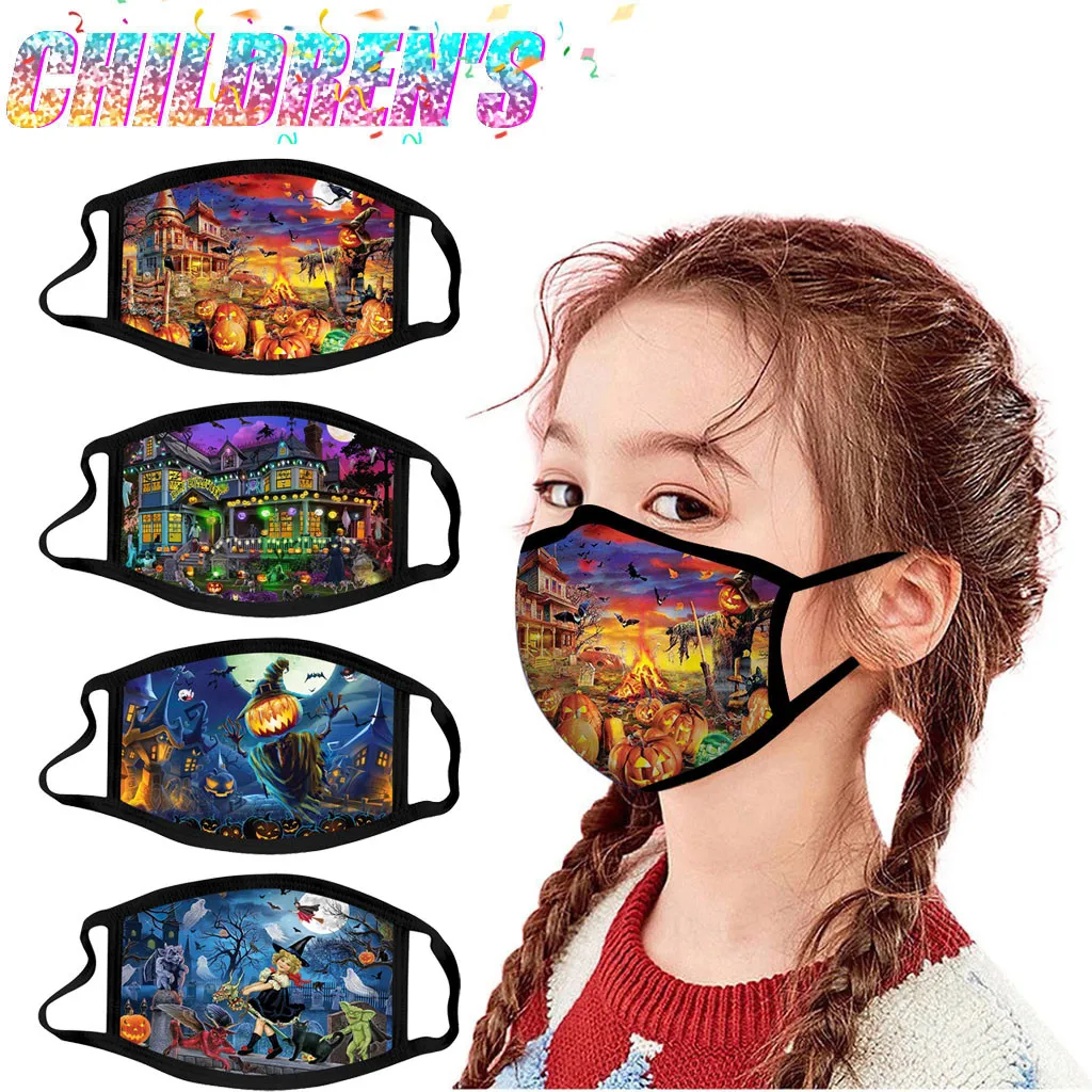 Children's Mouth Halloween Theme Print Party Mask Festival Dustproof Cotton for Protection Face Washable Earloop | Дом и сад
