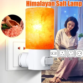 

Rotatable Mini Himalayan Salt Night Light Cylinder Shape Wall Lamp Bedside Bedroom Home Decor Novelty Lighting US EU UK AU Plug