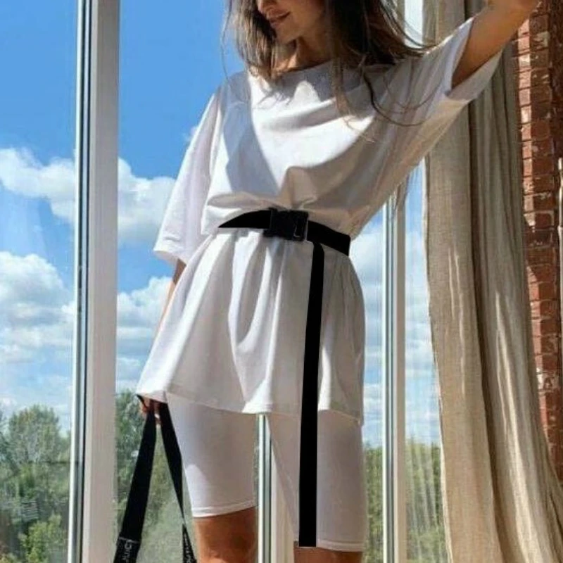 Hot Sales Casual Solid Women's Two Pieces Suit with Belt Solid Color Home Loose Sports Leisure Suit Summer Basic Streetwear 2020
