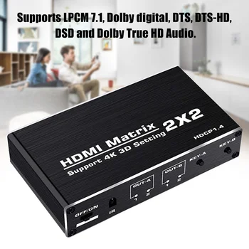 

2x2 Matrix HDCP1.4 3D Portable Plug And Play Video HDMI Switcher 4k 60hz 1080p For DVD HDTV Splitter Aluminum Alloy Home Office