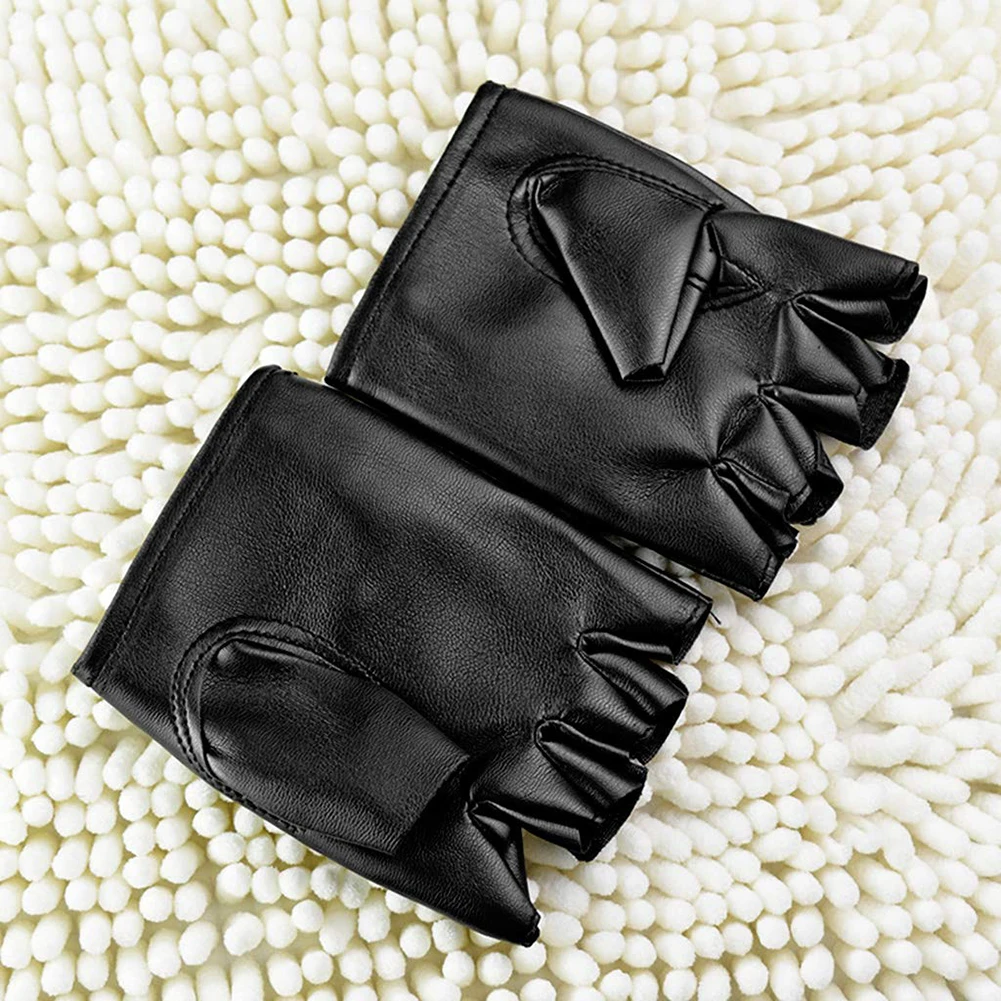 Unisex Artificial Leather Half-Finger Gloves Theatrical Punk Hip-Hop Driving Motorcycle Performance Party Fingerless Mittens fingerless gloves fingerless gym gloves