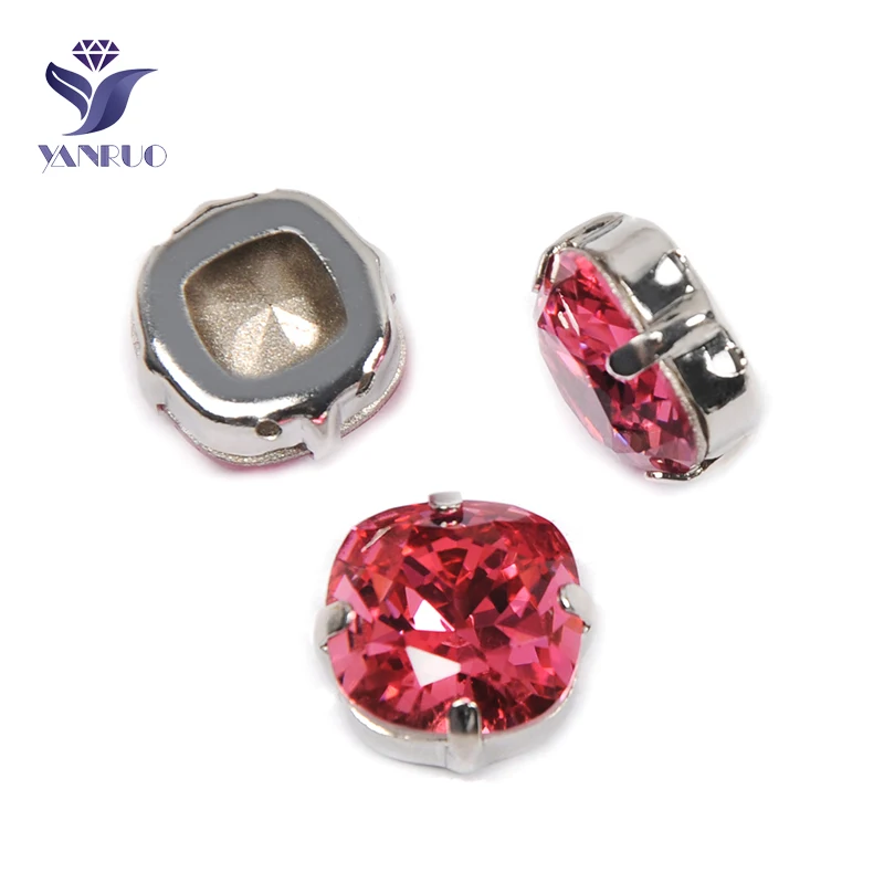 

YANRUO 4470 All Sizes Fuchsia Cushion Cut Sewn Stones Craft Gems Point Back Strass Sewing Crystal Rhinestones For Clothing