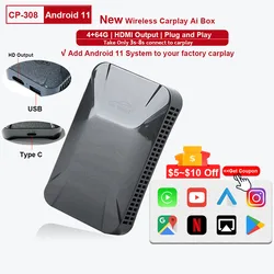 Lecteur multimédia sans fil CarPlay Ai Box, Android 11, Applepie, 4 go/64 go, avec Youtube, Netfix, pour Benz, Audi, Nissan, nouveauté 