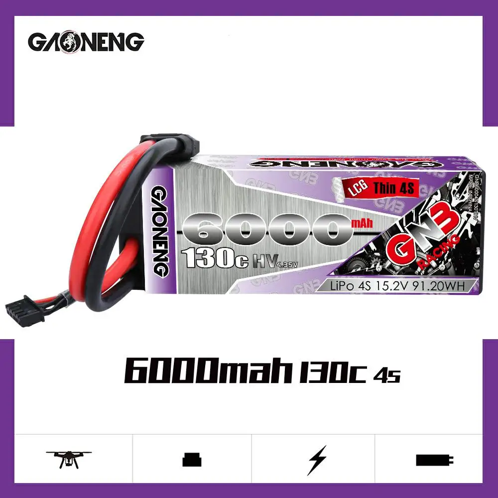 Тонкий жесткий корпус Gaoneng GNB 6000 мА · ч 4S 15 2 в 130C HV LiPo Battery pack XT90 T Plug для 1:8 1/8