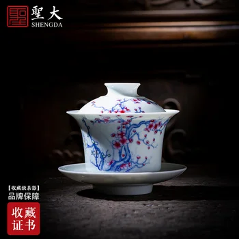 

St large ceramic three tureen bowl hand-painted porcelain dou pastel wintersweet rock tea tureen jingdezhen tea by hand