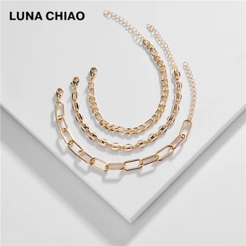 

LUNA CHIAO Gold Plating Triple Layered Layering Chain Link Bracelet Stackable Metal Bracelets for Women