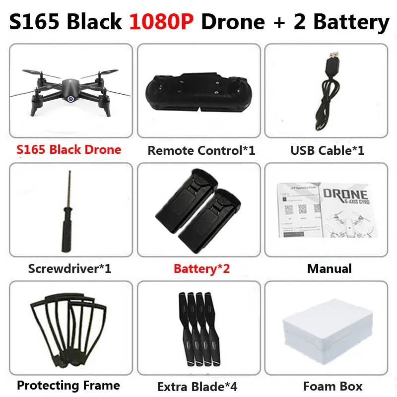 S165 Профессиональный WiFi FPV Дрон с двойной камерой 4K антенна видео широкоугольный оптический поток RC Квадрокоптер Вертолет игрушка E58 SG106 - Цвет: S165 1080P Black 2B
