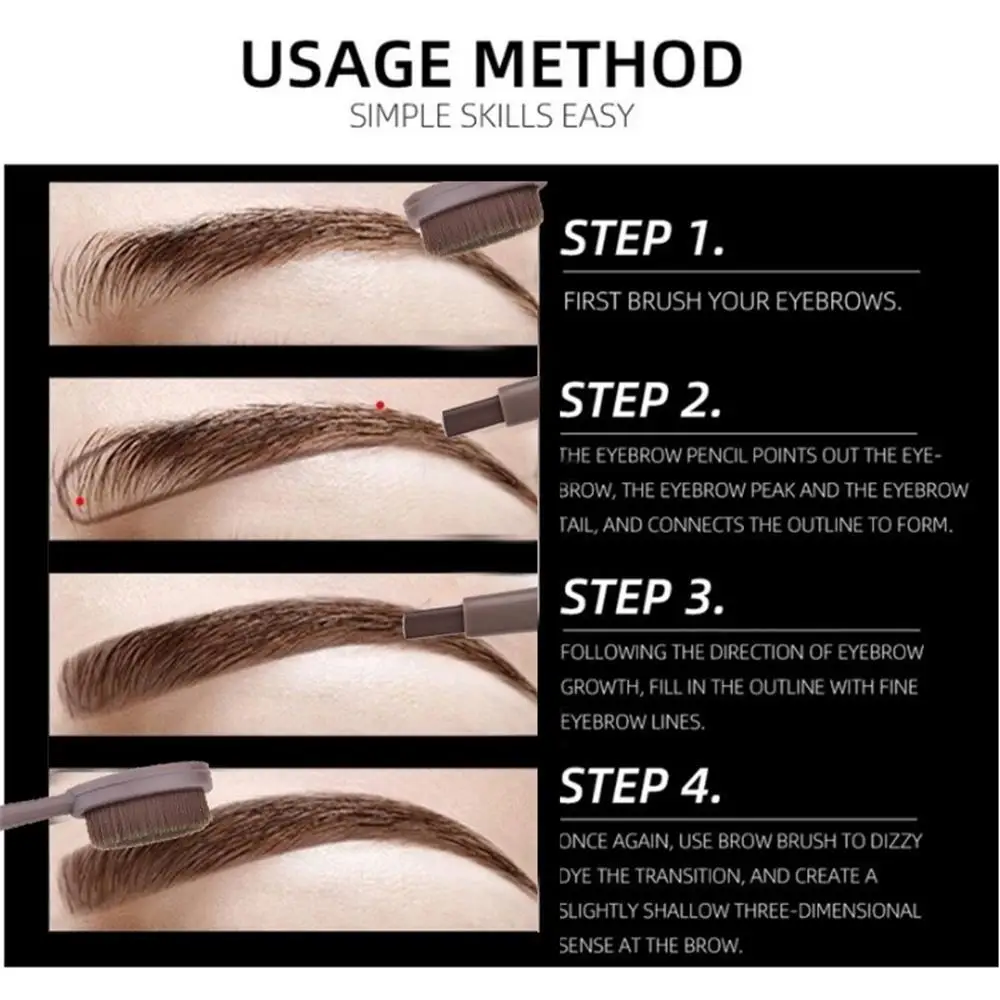 1PC Fashion Double Eyebrow Pen with Brush Toothbrush Head Eyebrow Pencil Multifunctional Waterproof Long Lasting Makeup Tool