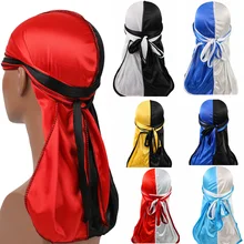 

New Silk Long Tail Scarf Cap Men's Satin Durags Bandanna Turban Wigs Men Silky Durag Headwear Pirate Hat Unisex Satin Bandanna