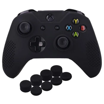 

Studded Silicone Cover Skin Case for Microsoft One X & One S Controller x 1 with Pro Thumb Grips 8 Pieces(Black)