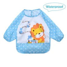 Водонепроницаемый нагрудник с рисунком для маленьких мальчиков и девочек; Модный нагрудник с длинными рукавами в горошек для маленьких мальчиков и девочек