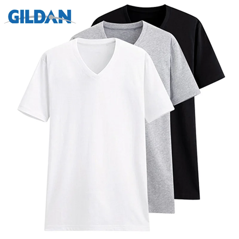 vneck blackgreywhite 3 шт./партия, Футболка GILDAN, мужская летняя футболка с короткими рукавами и круглым вырезом, Мужская футболка из хлопка, топы, Мужская брендовая футболка, плюс размер, XS-3XL - Цвет: vneck blackgreywhite