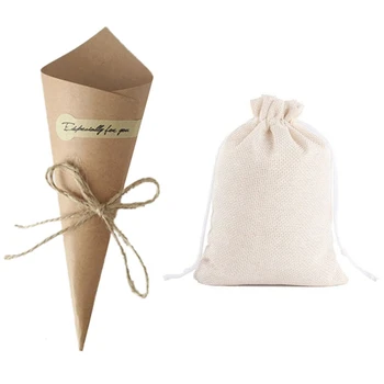 

50Pcs Kraft Paper Gift Packaging Flower Wrapping Paper & 50PS Cotton Bags Cotton Muslin Bags