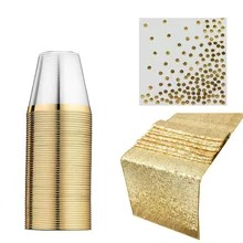 50 шт., 9 унций, одноразовые салфетки, скатерть, полотенце, розовое золото, ободок, прозрачные пластиковые стаканчики, для свадьбы, дня рождения, вечеринки, вечерние украшения, набор