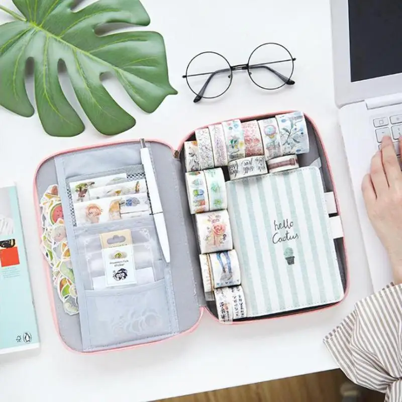 

Simple Canvas Solid Color Large Capacity Pencil Case Stationery Bag Package Cute tape Notepad storage Kawaii School Supplies New