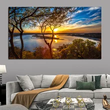 Modern Sunset Tree Sky Natural Landscape Canvas Painting Posters and Print Cuadro Wall Art for Living Room Home Decor (No Frame)