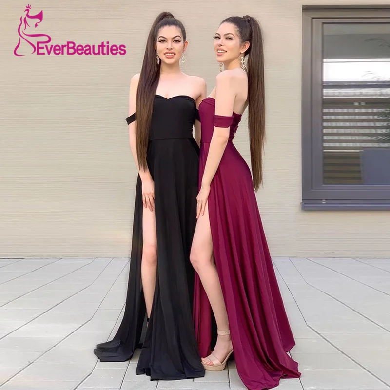 

Evening Dress 2020 Formal Dress Vestido Party Dress Gala Jurken Off The Shoulder Side Spit Red Dress   
