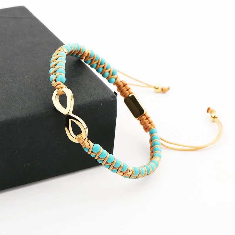 High Quality Women Bracelet Gold Stainless Steel infinity handmade Braided Macrame Beaded Bracelet Women - Image 4