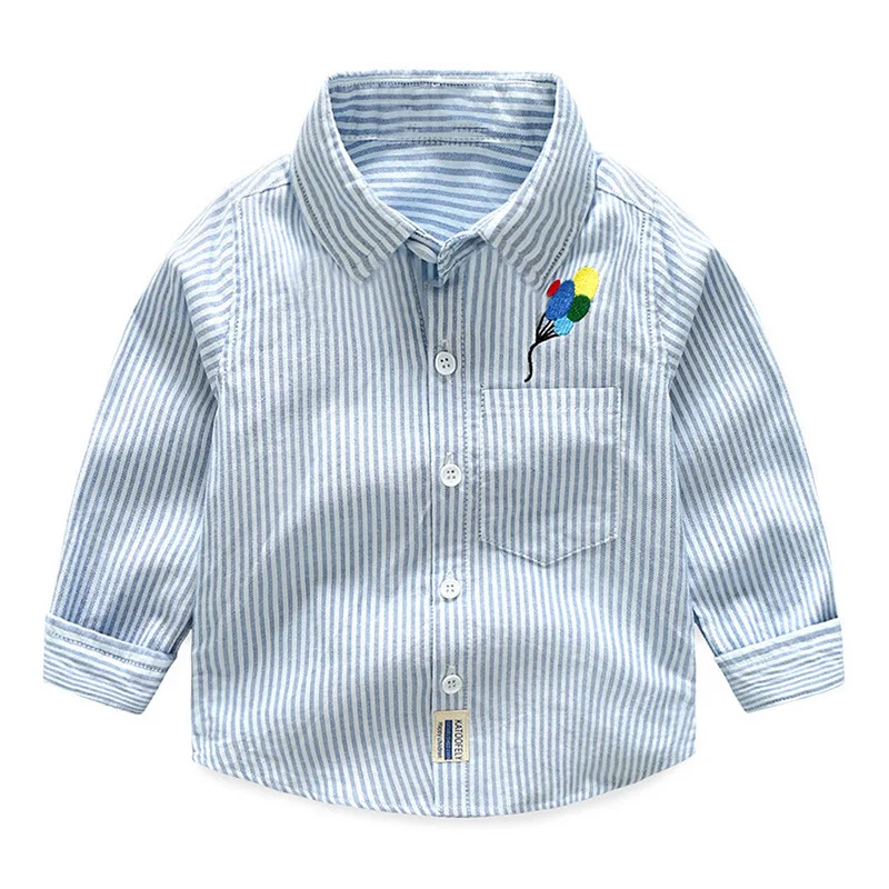 Child Cardigan Children Long Sleeve Shirt BOY'S New Style Spring Korean-style Pure Cotton Stripes Balloon Embroidery Shirt