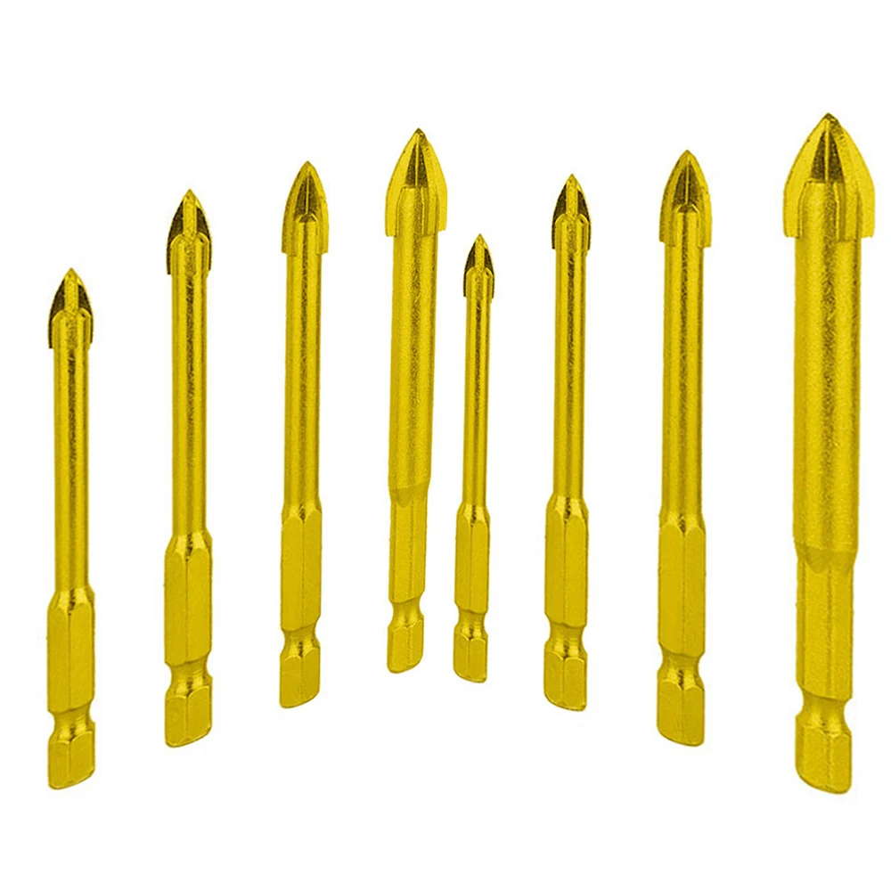 

1PC ceramic Tile Glass Titanium Plated Drill Bits 6.35mm Hex Shank Set Power Tools Cross Triangle Drill