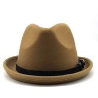 Simple Men's Felt Fedora Hat for Gentleman Winter Autumn Church Roll Up Brim Homburg Dad Jazz Hat 4