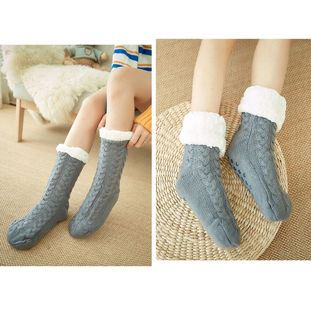Fluffy Thickened Women Socks Bed Soft One Size Artificial Fleece Lined Cozy Floor Adult Winter Non Slip Warm In Tube Home