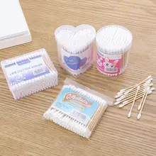 Двойная головка ватные палочки тампон для макияжа Чистка ушей инструмент белый с квадратной коробкой