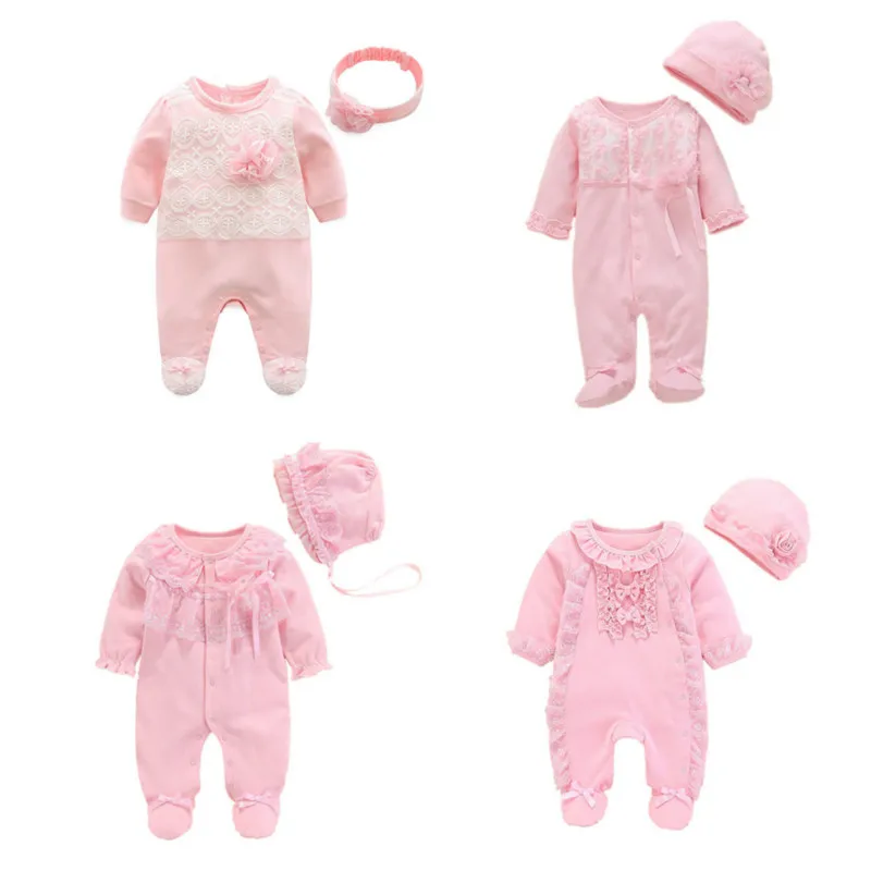 Newborn Baby Girl Footies Clothes 0 3 6 months Cotton Long Sleeve Princess Baby Jumpsuit With Footies Outfit Girl Clothing baby clothes