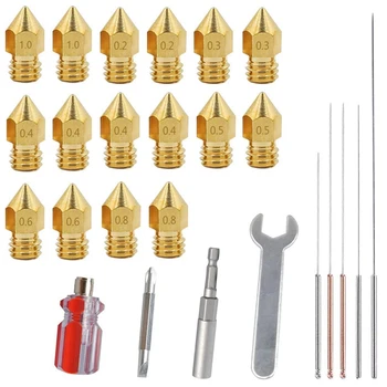 

25 PCS 3D Printer MK8 Extruder Nozzle Print Head with 4 DIY Nozzle Tools,7 Different Sizes MK8 Nozzles & Screw Driver,Spanner,Wr