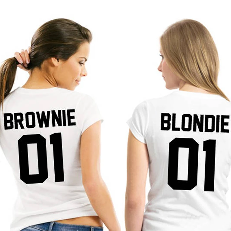 Женские хлопковые футболки подходящие ко всему с надписью Best Friends Brownie Blondie 01