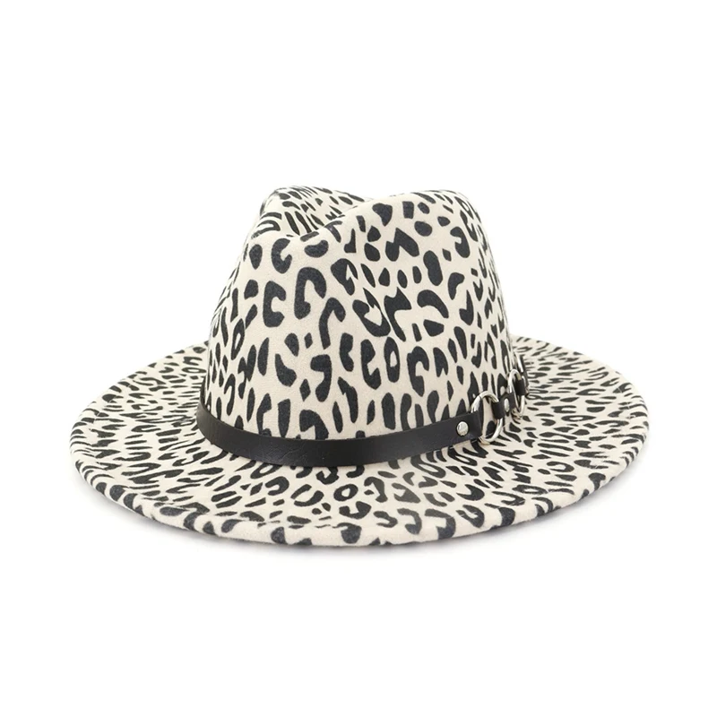 WZCX модный ремень, топ на плоской подошве, Женская леопардовая фетровая шапка, сезон осень-зима, Повседневная Верхняя одежда для девочек, джазовая шапка, шапка для взрослых