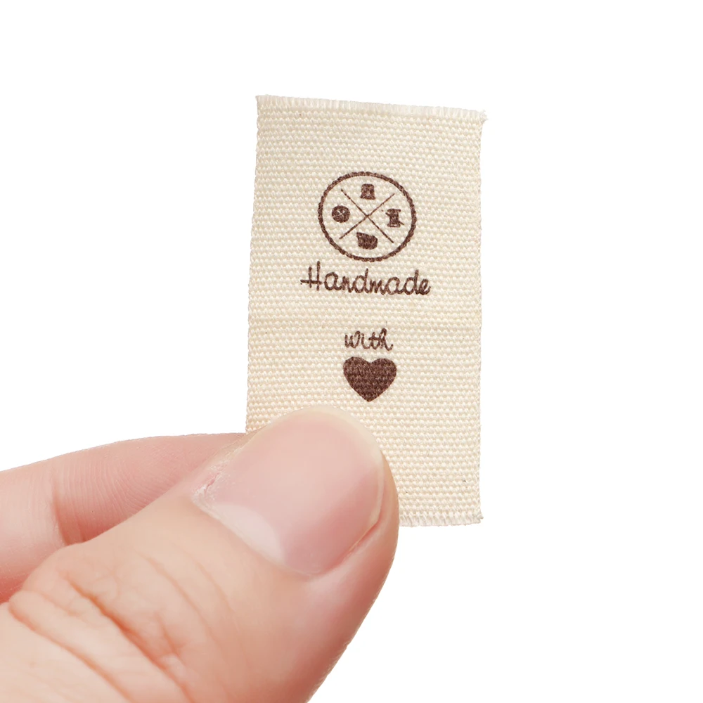 Description Picture 4 of item50PCS Heart Shape Cloth Garment Labels Cartoon Pattern Handmade With Love Clothing Tags Woven Knitted Supplies Sewing Accessory