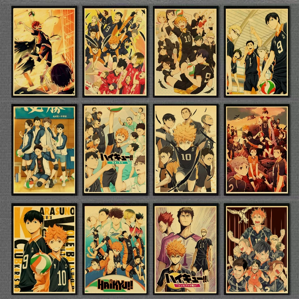 Vintage Japanese Anime TV Haikyuu!! Retro Posters and Prints Art For Home/Living Room/Bar Wall sticker Painting