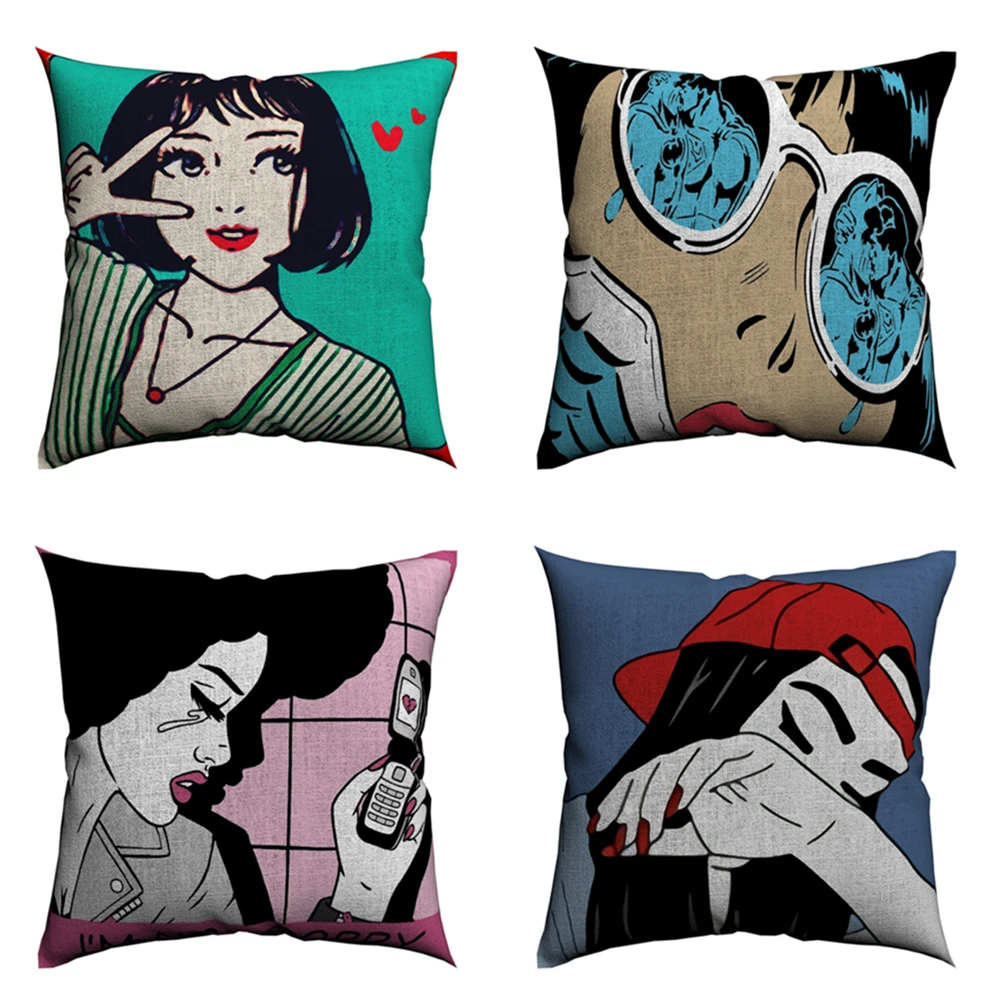 С принтом &quotпоп-арт&quot прохладный подушка для девочек Чехол Диванные подушки из