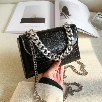 

Fashion crocodile pattern thick chain female bag 2020 new bag female texture popular one-shoulder crossbody small square bag